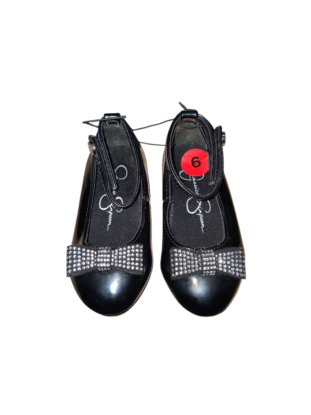 Jessica Simpson Girls Toddler Black Patent Leather Mary Jane Flat Rhinestone